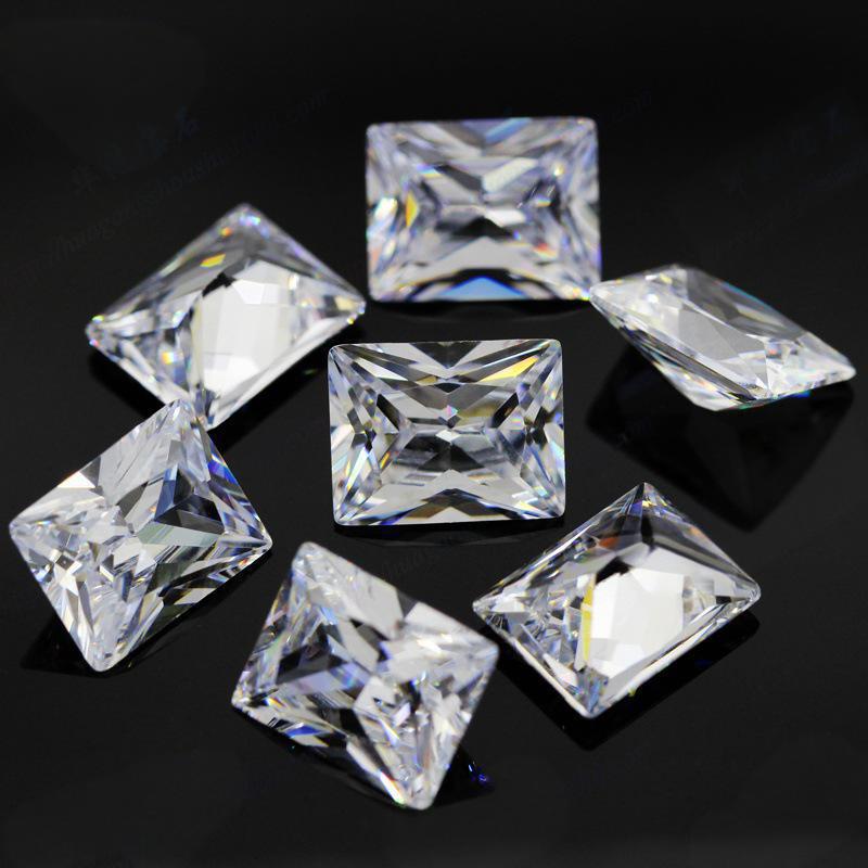 长方形直角白色锆石裸石 尖底车花人造CZ钻皓石戒面批发
