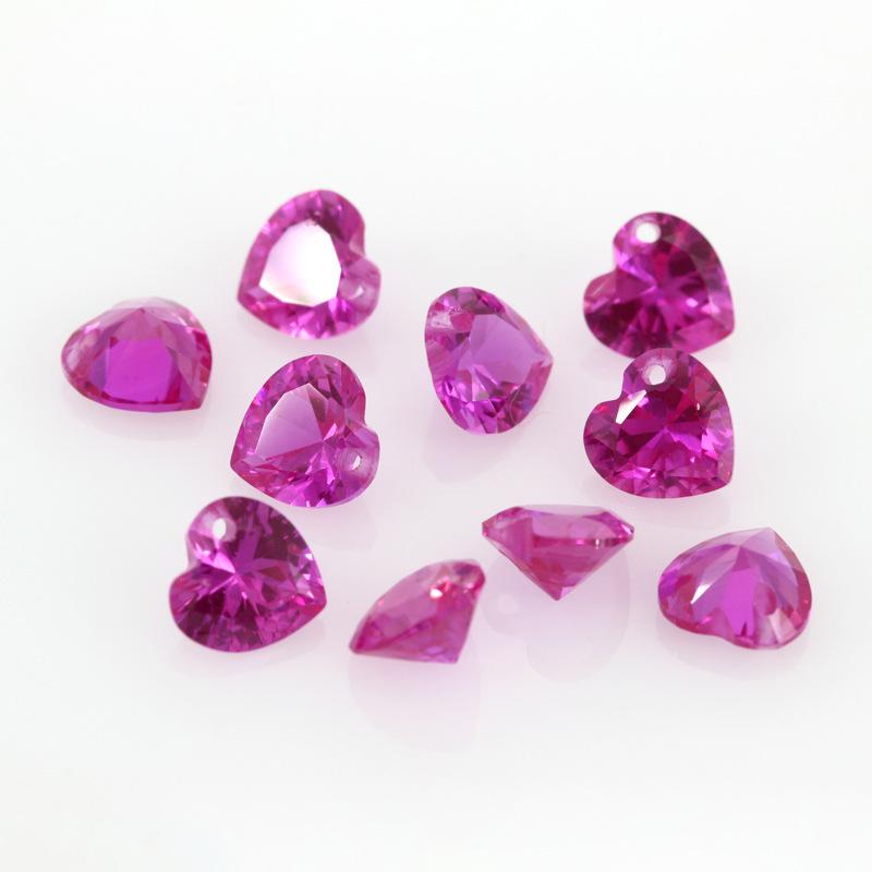 单孔心形3#红刚玉裸石批发 人造合成红宝石首饰戒面3号