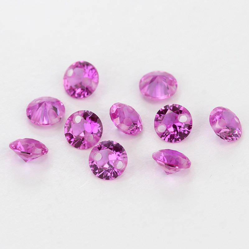 双孔3#红刚玉圆形单孔裸石批发 3号合成人造红色打孔钻