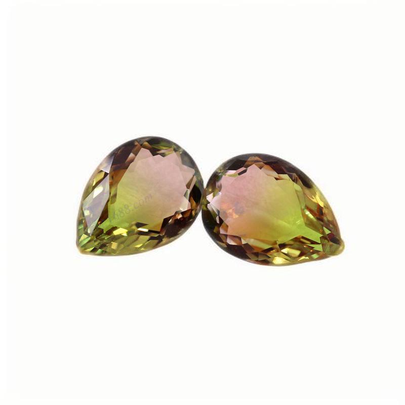 梨形合成西瓜碧玺裸石批发 水滴形彩色渐变宝石BX06