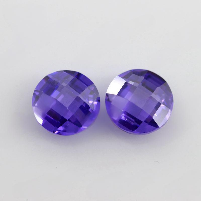 圆形紫蓝锆双龟面裸石 格子面紫罗兰锆石宝石首饰批发