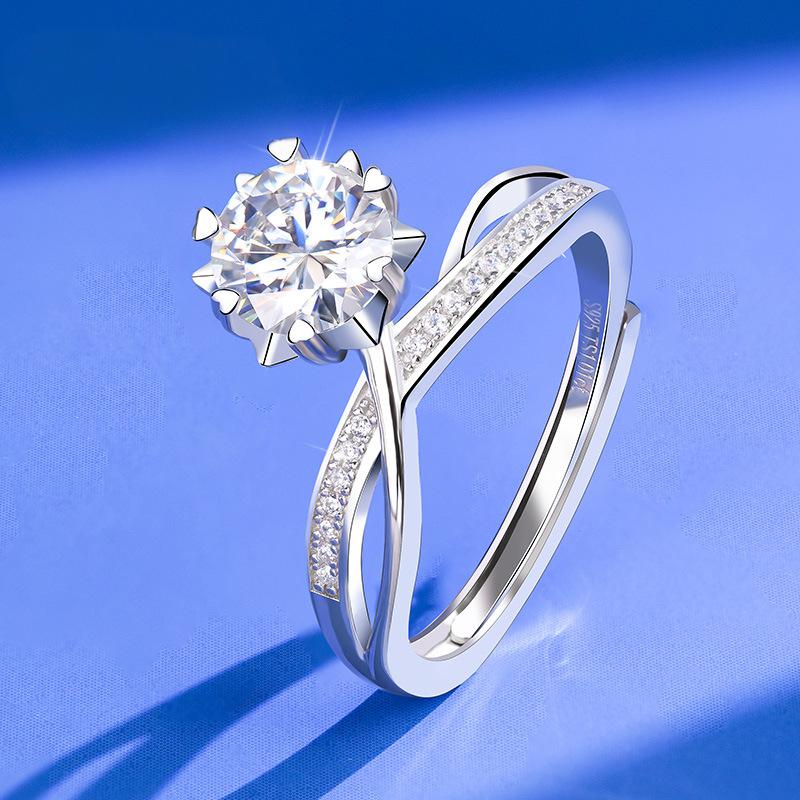 925银正品莫桑石戒指女生围镶纯银开口一克拉钻戒工厂批发