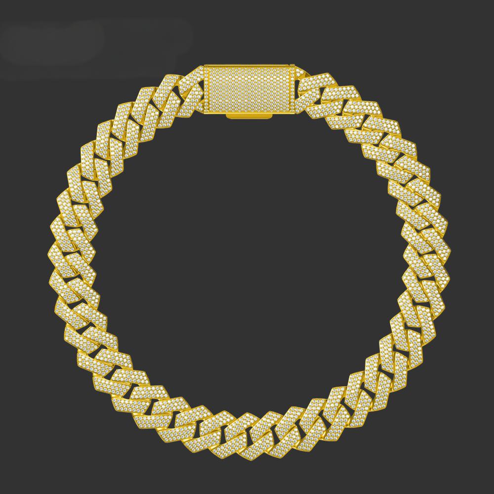 欧美跨境时尚简约满钻女细手链8mm-20mm男粗嘻哈马鞭链满钻古巴链