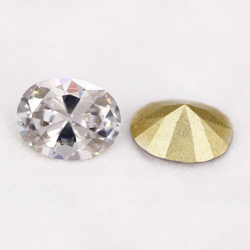 镀金黄底蛋形白色锆石裸石 旦形椭圆形人造尖底宝石皓石
