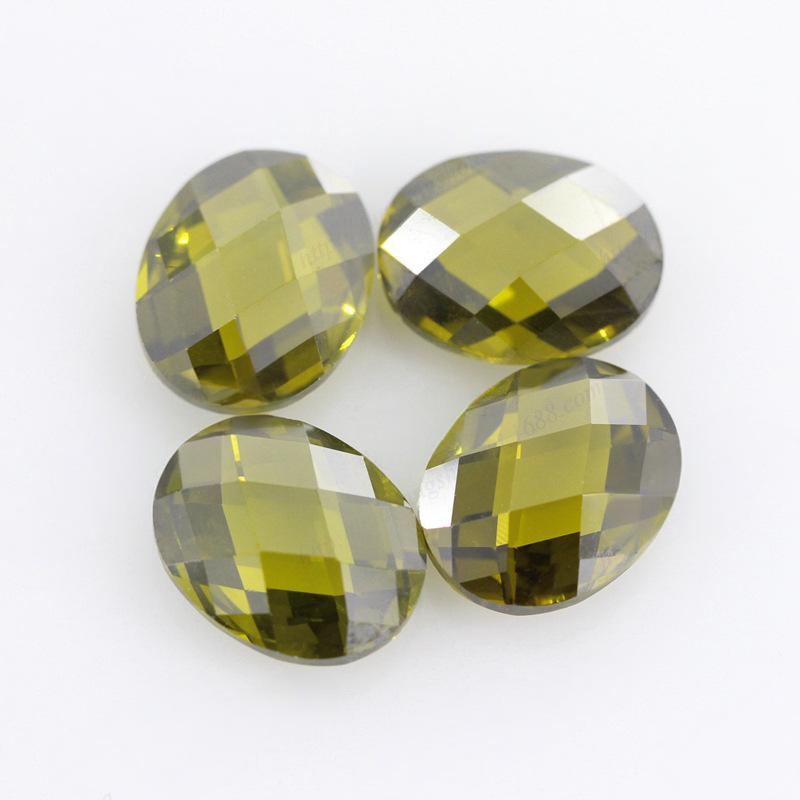 蛋形双龟面橄榄绿色锆石裸石 椭圆形格子面宝石钻CZ批发