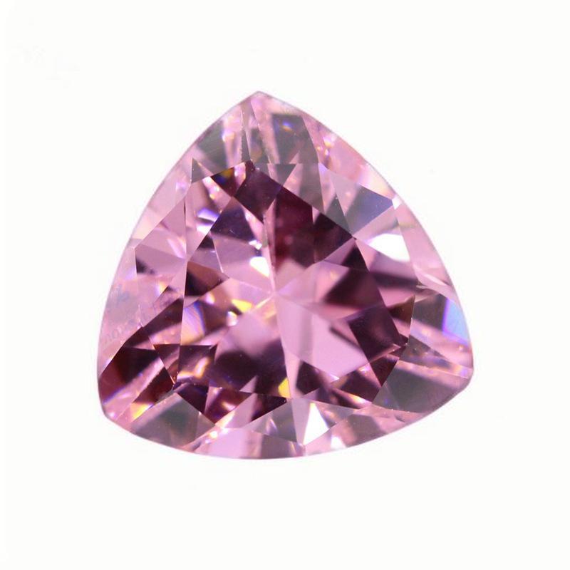 粉红色肥三角形锆石裸石 胖三角合成立方氧化锆彩色戒面