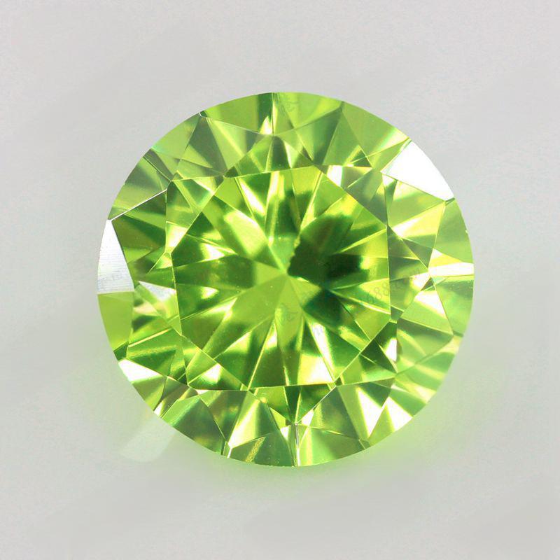 圆形苹果绿色锆石裸石批发 尖底人造果绿淡绿色宝石首饰