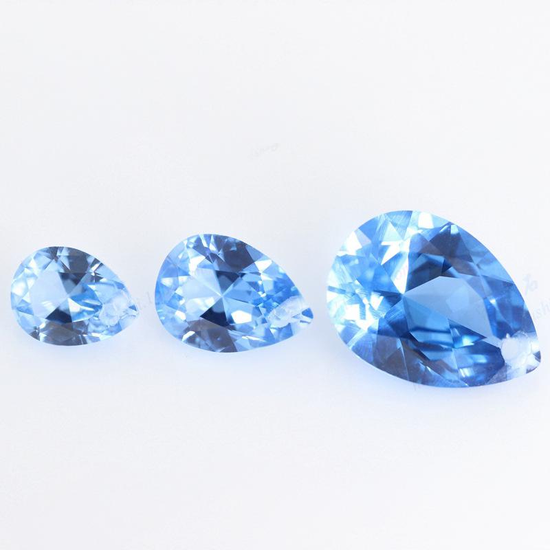 单孔梨形108#尖晶蓝裸石批发 水滴形108号人造蓝宝石