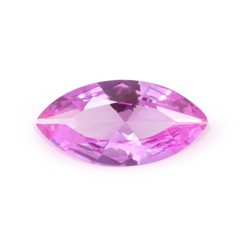 马眼形2#红刚玉裸石 合成粉色宝石树叶形尖底钻饰品戒面