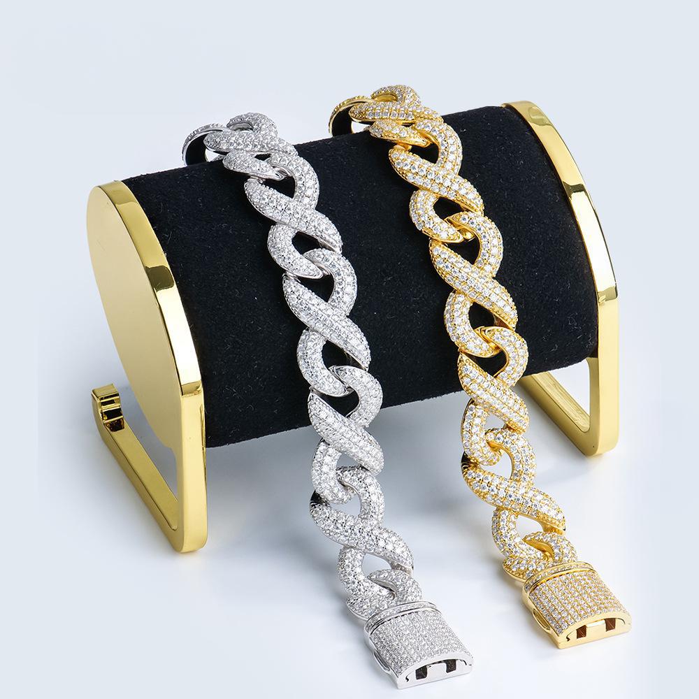 欧美跨境首饰新款个性8字形古巴链条男式轻奢手链莫桑石手链