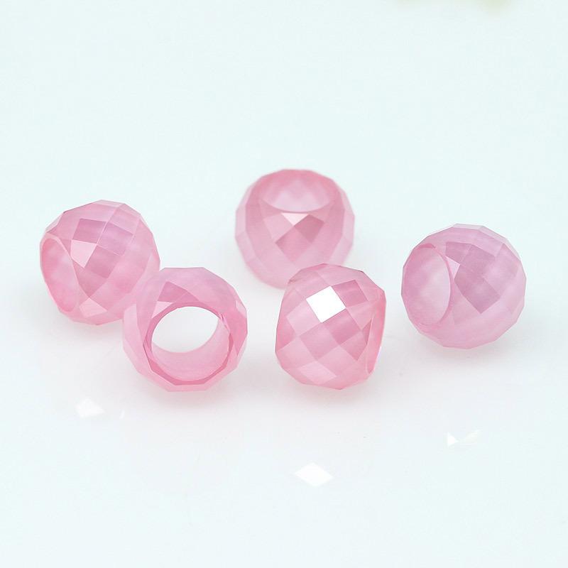 潘家首饰蛋形粉红算盘珠裸石 桃粉色珠子穿孔珠锆石戒面