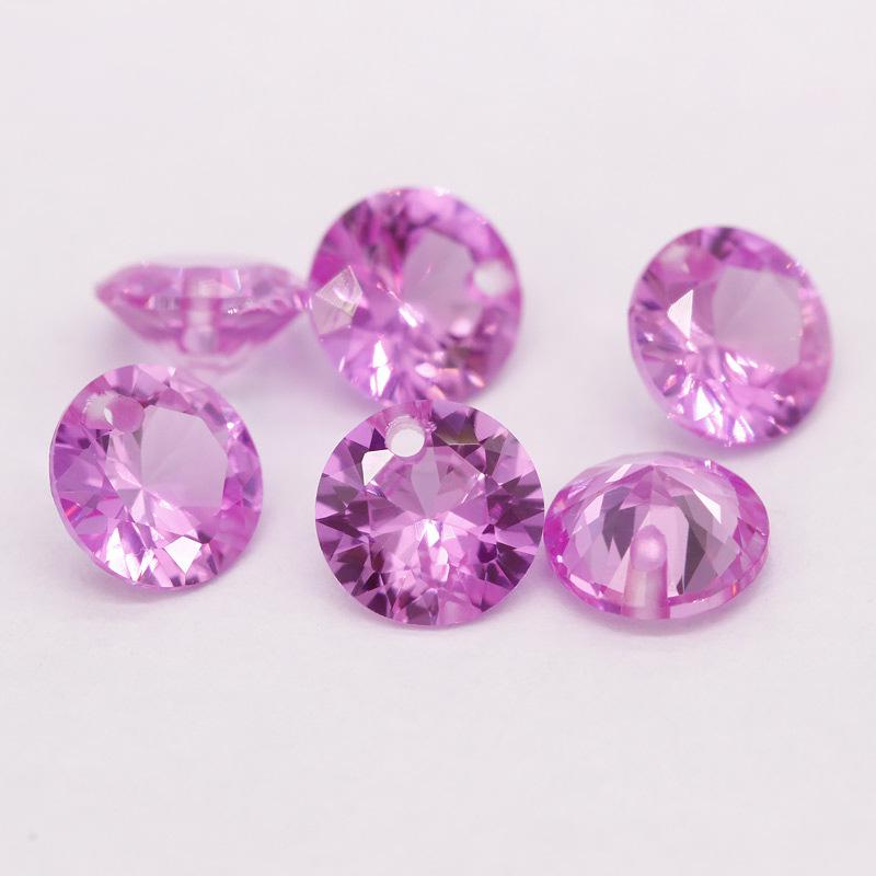 单孔圆形2#红刚玉浅粉色裸石戒面 粉刚合成红宝石尖底钻