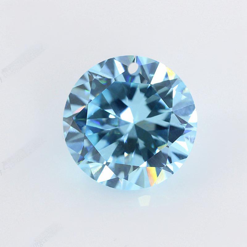 单孔钻圆形浅海蓝色锆石裸石 人造戒面宝石项链饰品首饰