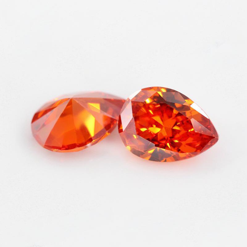 梨形桔红色锆石裸石批发 水滴形橘红人工宝石戒面梧州AA