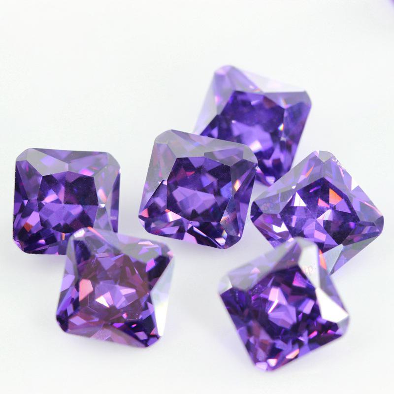 正方形倒角车花紫红色锆石 皓石人造CZ裸石戒面镶嵌饰品