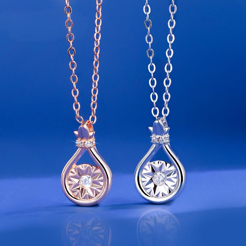 925纯银莫桑石项链女生时尚百搭圆包吊坠圆形锁骨链