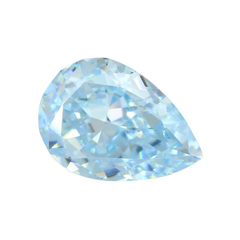 9A梨形冰花切浅海蓝色高碳钻 水滴形锆石CZ裸石戒面批发