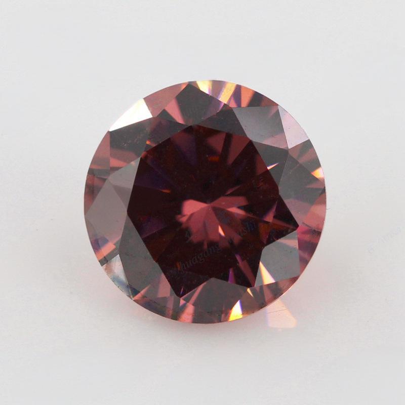 圆形胭脂色锆石裸石批发 烟锆尖底人造胭锆宝石戒面首饰