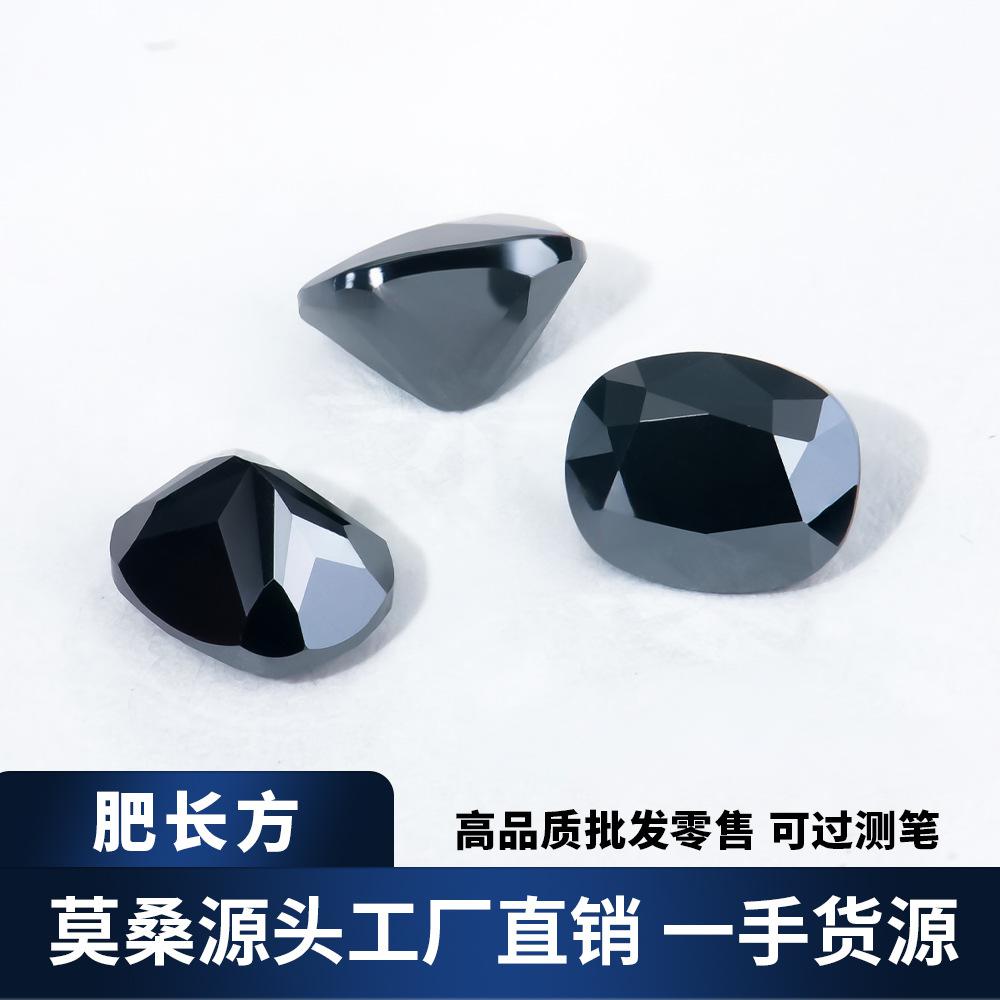 梧州工厂肥长方黑色莫桑裸石厂家现货批发异形莫桑可过测笔配GRA