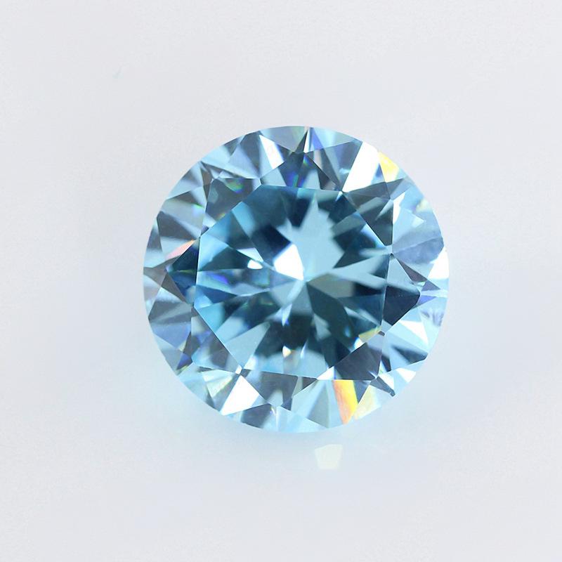 圆形浅海蓝锆合成立方氧化锆 湖水蓝色人造锆石戒面裸石