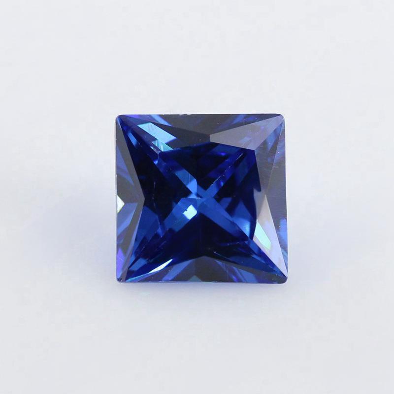 正方形直角车花蓝锆裸石 公主方宝蓝锆尖底戒面宝石批发