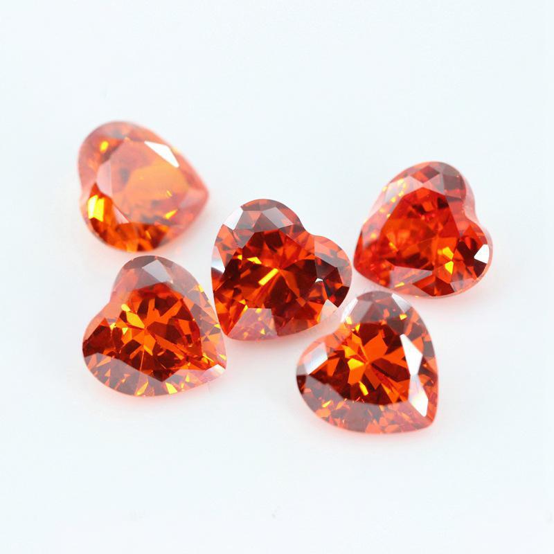 心形桔红色锆石裸石 人造尖底橘红色CZ首饰戒面DIY