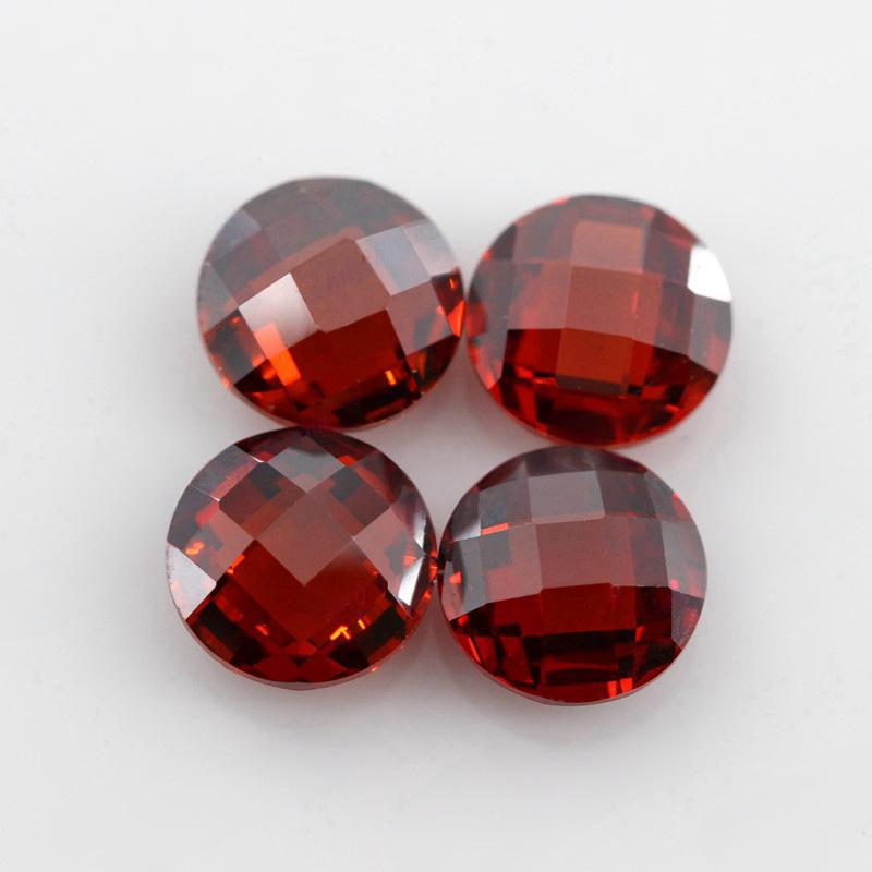 圆形石榴红锆石双龟面裸石 格子面人造钻CZ宝石首饰批发