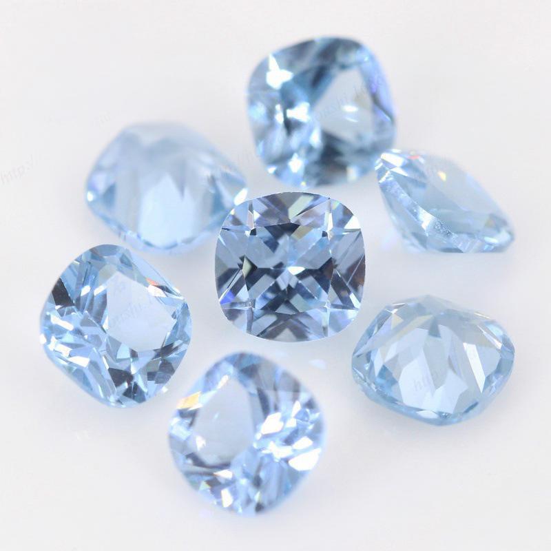 肥正方形106#尖晶蓝裸石 合成浅蓝色宝石戒面镶嵌美甲钻