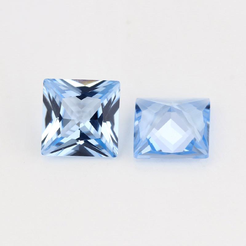 正方直角尖晶石104#裸石 正方形尖底人造宝石浅蓝色戒面