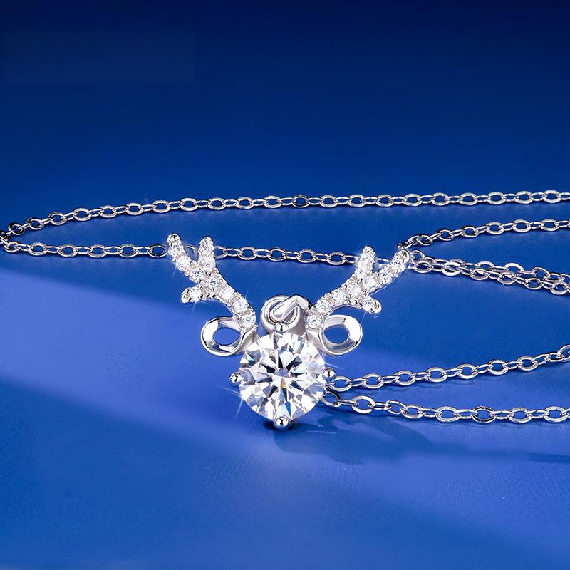 S925纯银莫桑石项链女生时尚百搭圆包吊坠圆形锁骨链