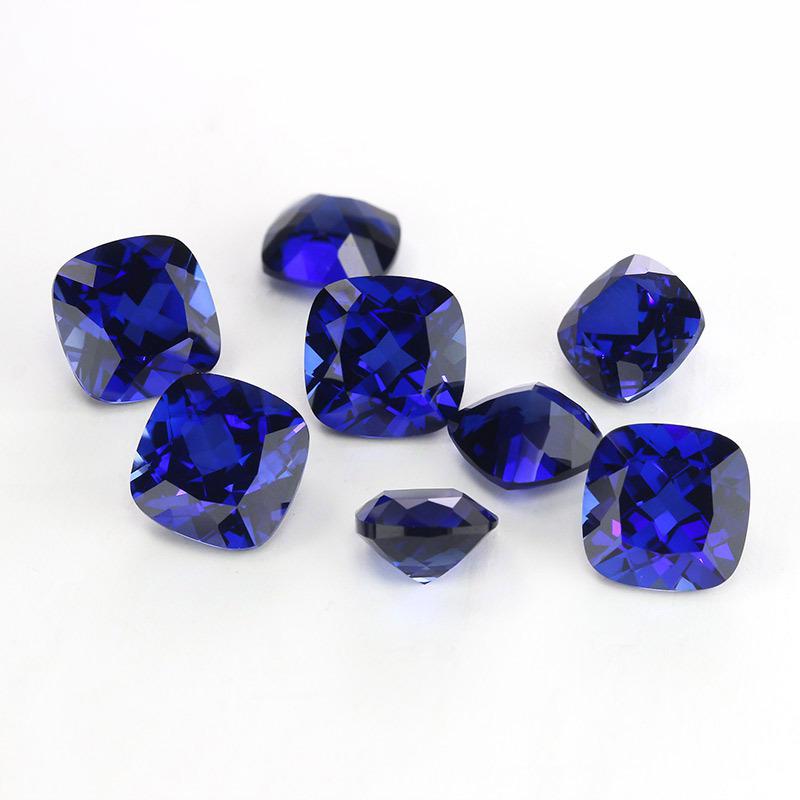 天然底5A级肥正方形34#蓝刚玉裸石 枕形合成蓝宝石戒面