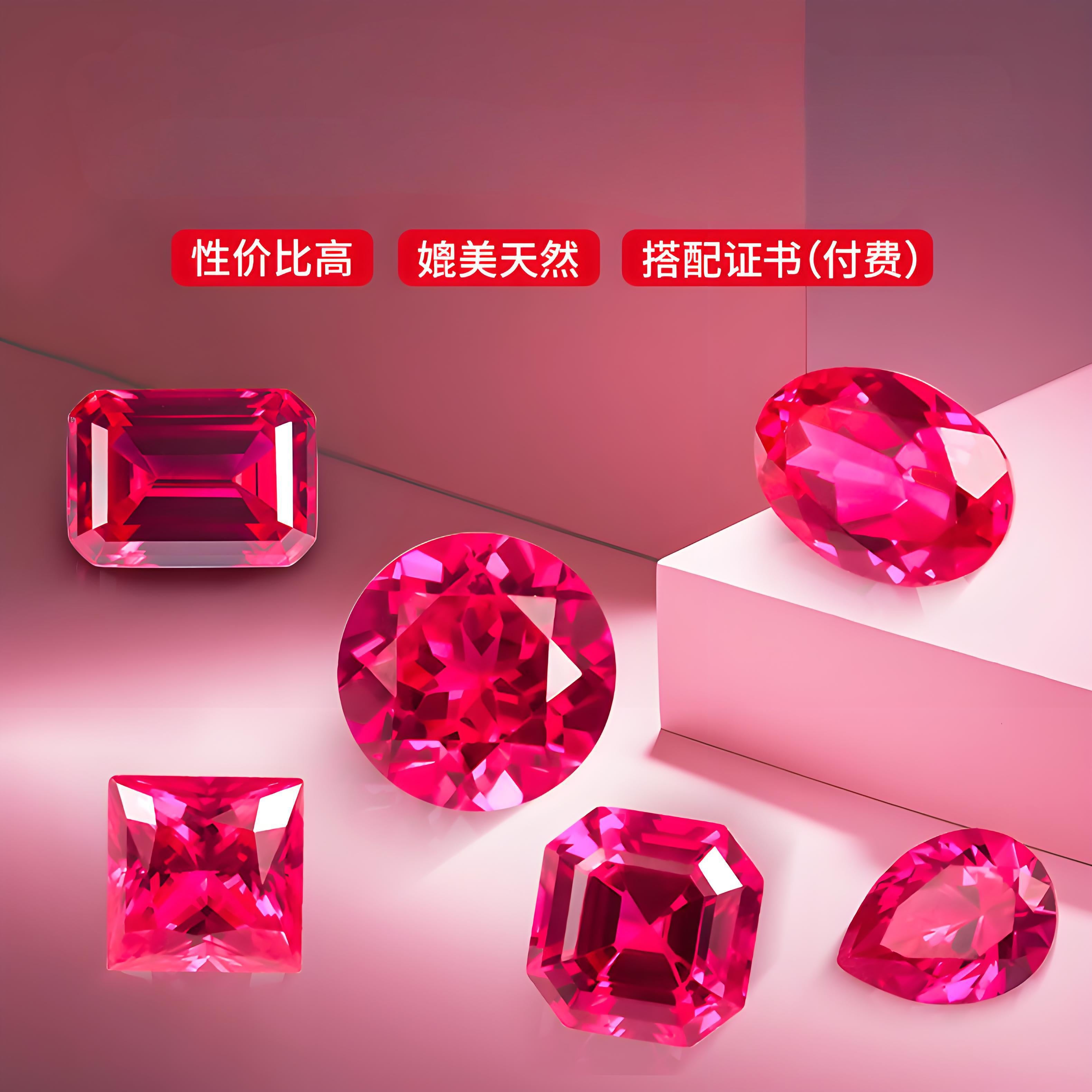 实验室培育红宝石1-5克拉玫红色异形彩宝鸽子蛋提拉法再生红宝石
