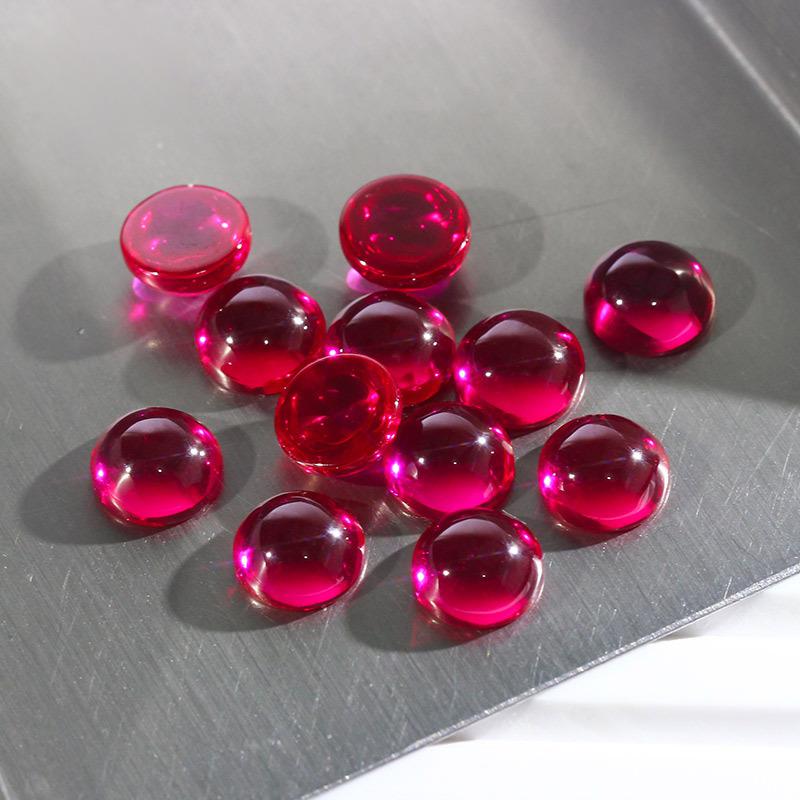 圆形平底素面5#红刚玉裸石戒面 合成红宝石弧面光面蛋面