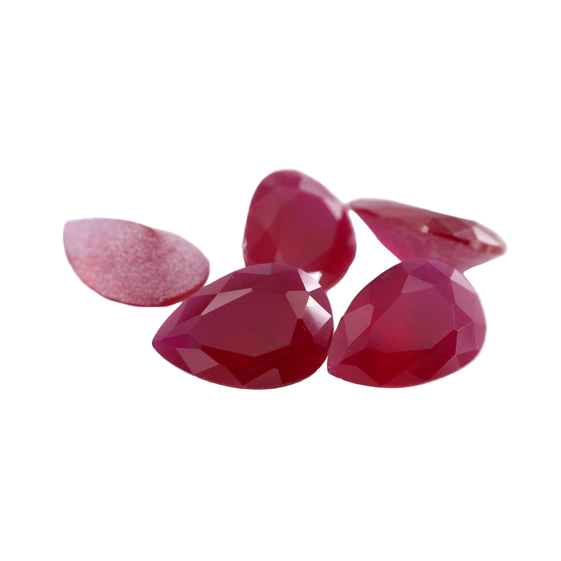 梨形5#红刚玉磨砂底戒面裸石 水滴形5号合成红宝石沙底