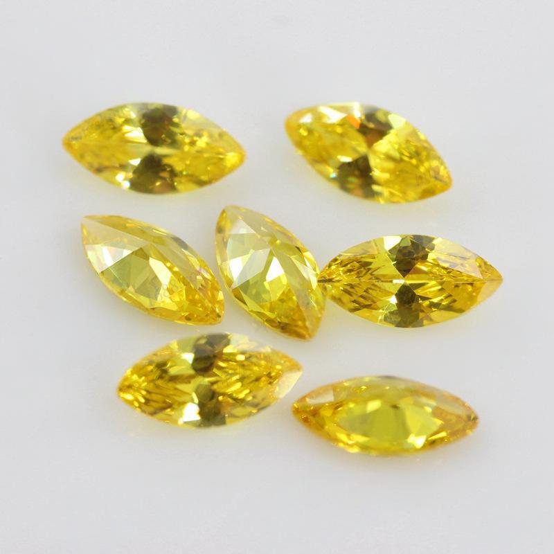 马眼形金黄色锆石裸石 树叶形人造皓石饰品戒面梧州AAA