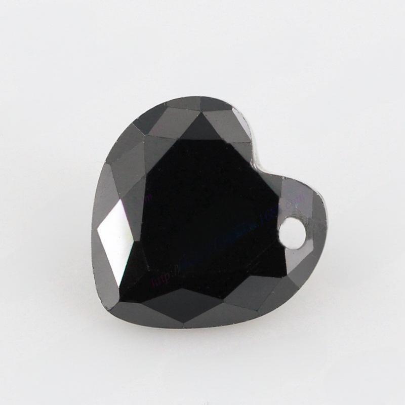 心形石黑色锆石单孔裸石 人造黑锆CZ宝石尖底打孔饰品