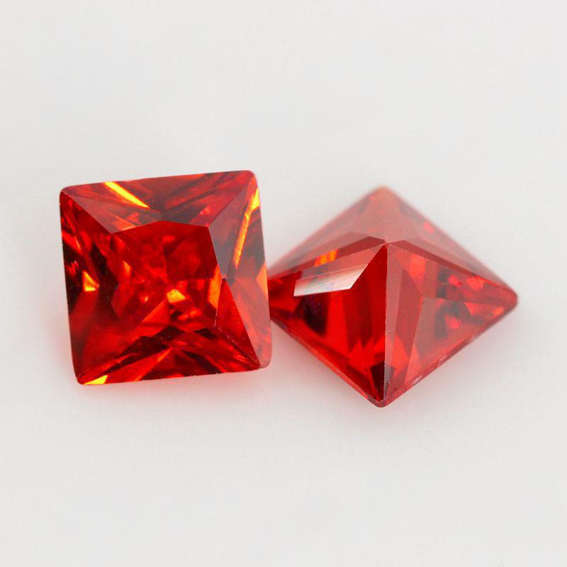 正方形直角车花橘红锆石裸石 公主方桔红色皓石宝石批发