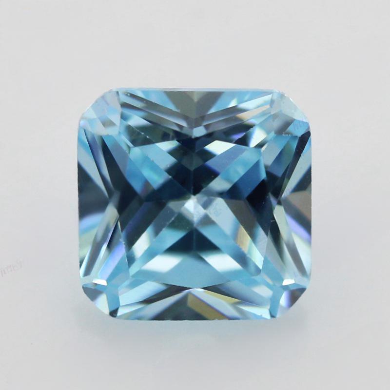 浅海蓝锆正方倒角车花锆石 天空蓝宝石湖水蓝钻戒石裸石