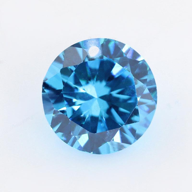 单孔圆形海蓝色cz锆石裸石 打孔海蓝锆耳钉耳坠DIY用石