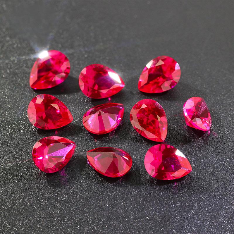 梨形5#红刚玉裸石批发 水滴形5号Ruby合成红宝石戒面AAA