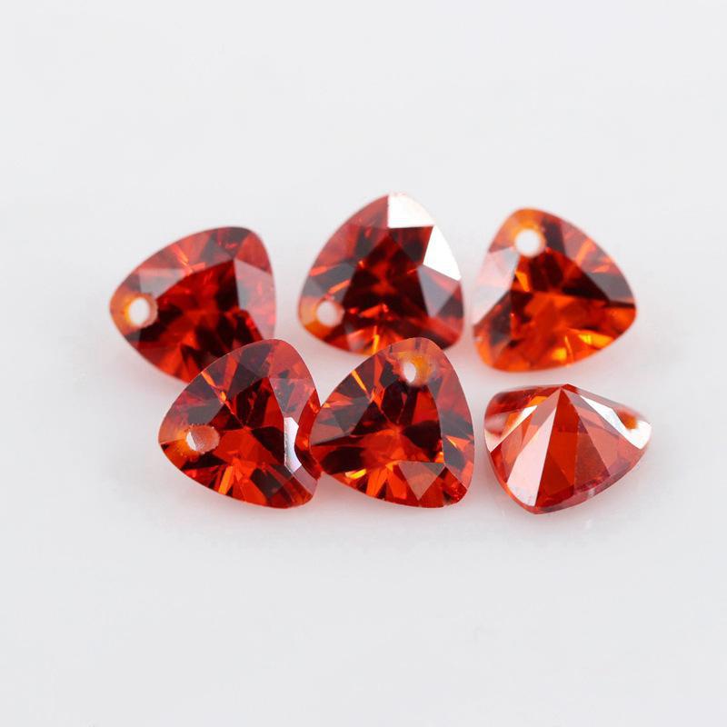 单孔肥三角桔红锆石裸石 胖三角橘红CZ皓石打孔钻批发