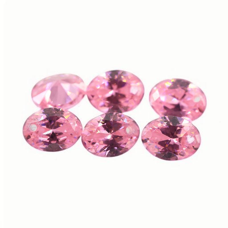 单孔蛋形粉红色锆石裸石 椭圆形CZ皓石宝石批发戒面打孔