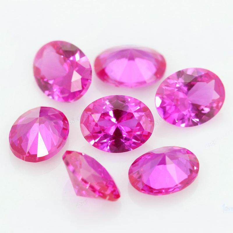 蛋形3#红刚玉合成红宝石椭圆形玫红色裸石人造钻梧州AAA