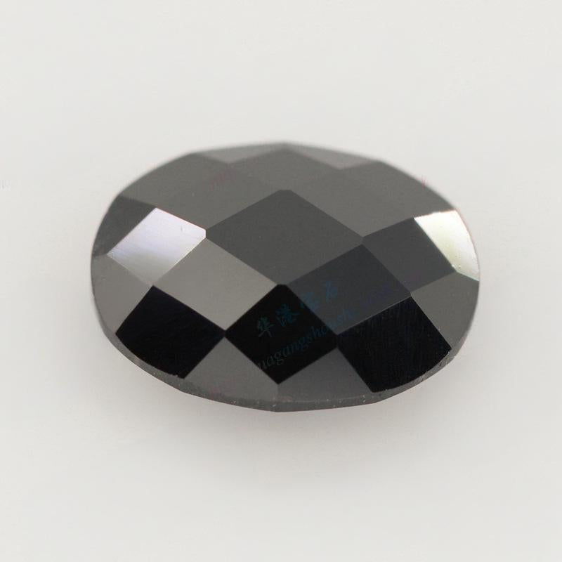 蛋形黑色双龟面锆石裸石 椭圆形格子面黑锆合成宝石批发