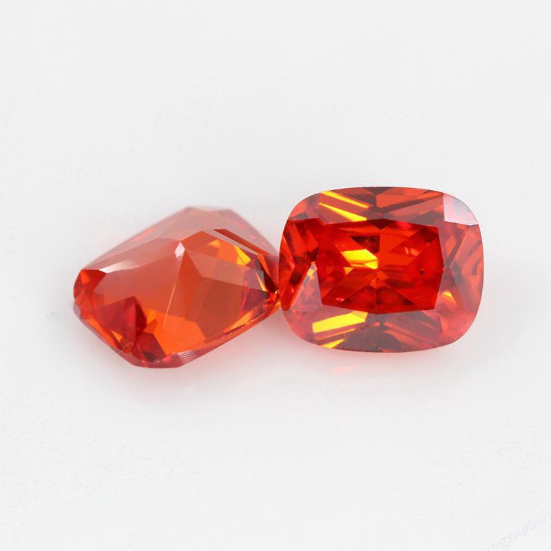 桔红色锆石肥长方形裸石批发 枕形戒面橘红色人造CZ宝石