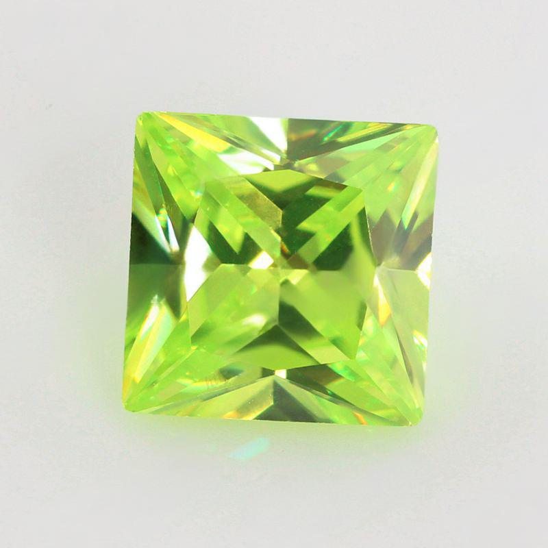 正方形直角苹果绿色锆石 公主方人造皓石裸石宝石批发
