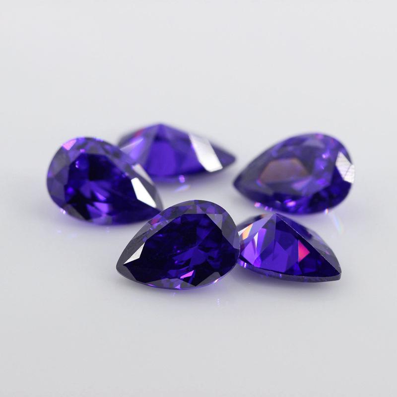 梨形深紫蓝色锆石裸石 水滴形深紫兰彩色宝石人造CZ批发