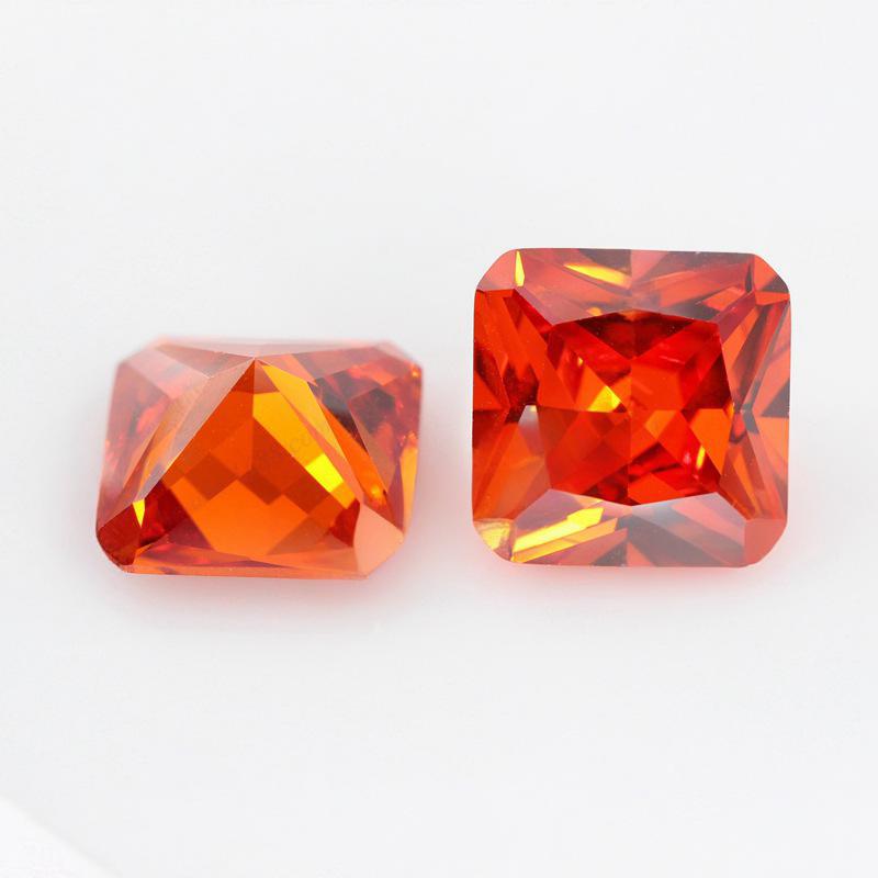正方形倒角桔红色锆石裸石批发 桔红锆AAA皓石戒面梧州