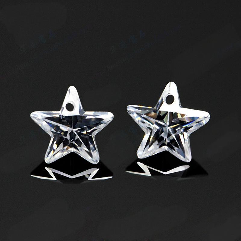 3A单孔五角星锆石白色裸石 耳钉耳坠打孔带孔有孔cz皓石