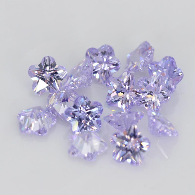 变蓝色五角形梅花锆石裸石 人造变兰色彩色戒面首饰宝石